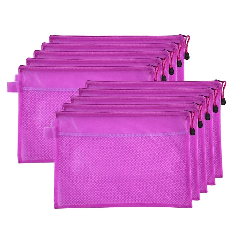 
Custom A5 zipper mesh PVC plastic organizer document holder bag 
