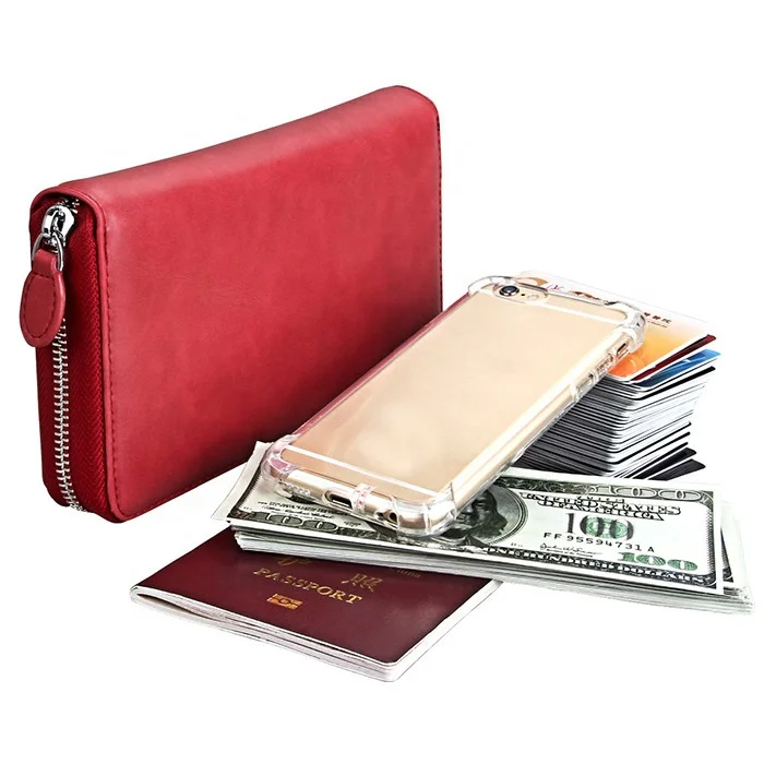 Long Style Zip Travel Passport Wallet Leather Phone Case Wallet Multi-slots Card Wallet