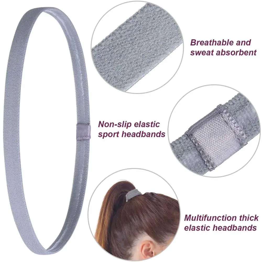 Thick Non-Slip Elastic Sport Headbands, Elastic Silicone Grip Exercise Hair and Sweatbands