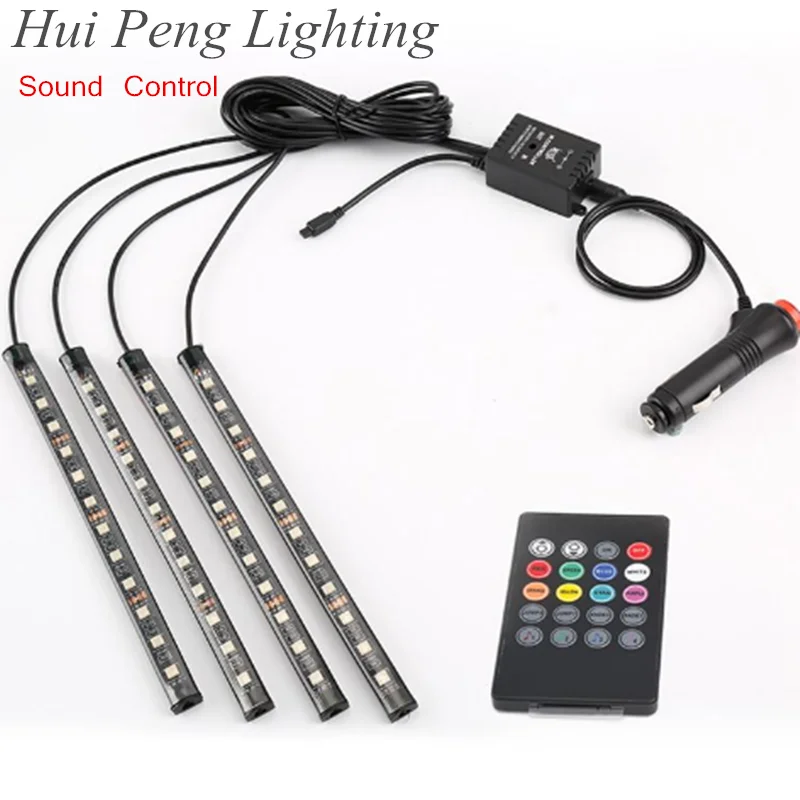 12 светодиодов Автомобильные светодиодные Меняющие цвет огни со звуковым музыкальным контроллером