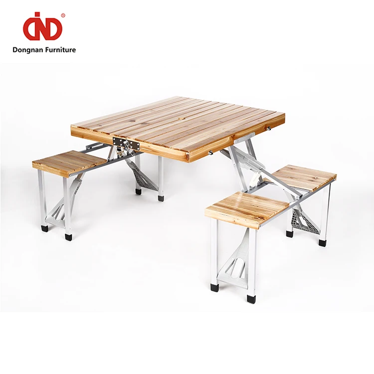 New Design Garden Antique Panel Solid Wood Picnic Farm Foldable 4 Seats Wood Table Sets