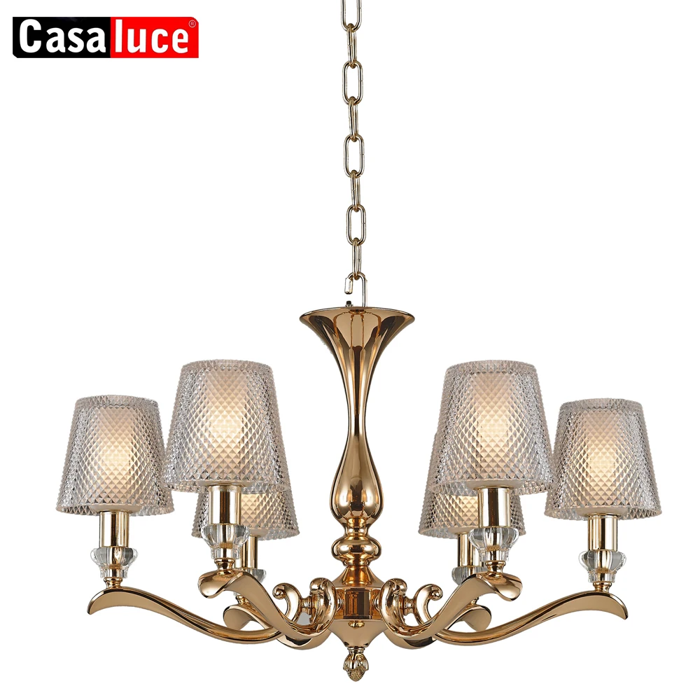 high quality large iron glass chrome gold crystal E27 chain chandelier lighting