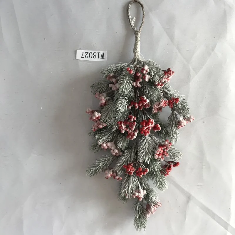 plastic Christmas decorative artificial red berry pine cone with frosted snow
