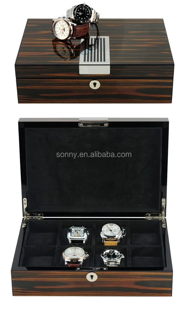 
Luxurious Ebony Lacquered Wooden Wrist Watch Box for Men 