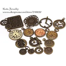 Antique Metal Zinc Alloy Mixed Clock Charms Pendant for Jewelry Making Diy Decorative Clock Charms 15Pcs/lot C8498