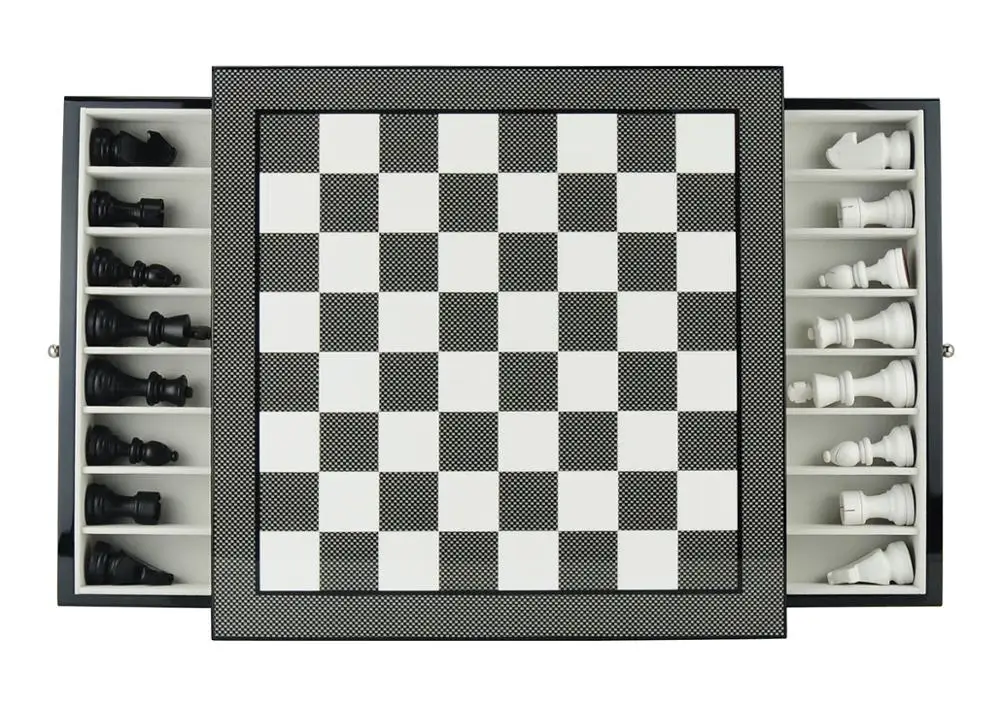 Carbon Fiber Wooden Chessboard Game Set with Drawer