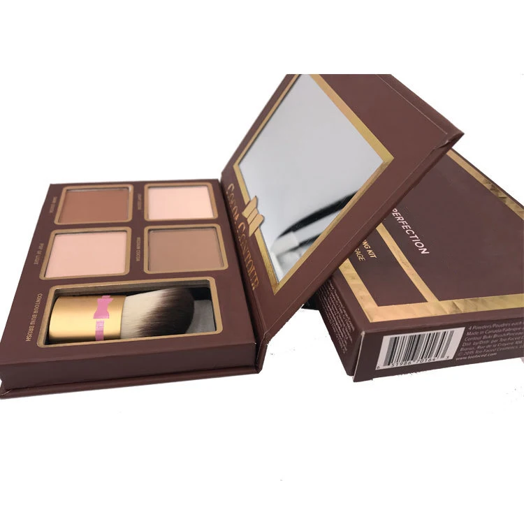 Private label 4 colors face powder cosmetics chocolate color waterproof powder palette lasting repair press powder