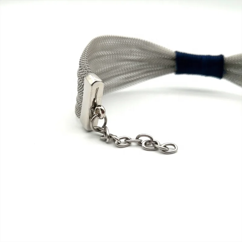 HOT Blue Code Wide Braided Mesh  Women Fashion Bangle Bracelet With Lobster Clasp  Stainless Steel