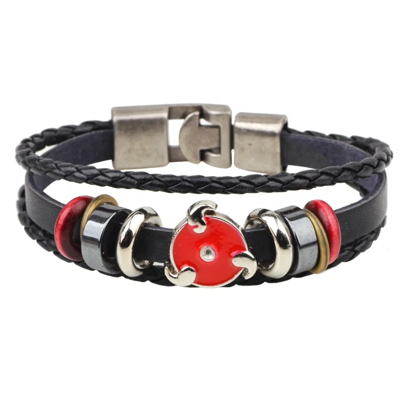 Alloy charm multilayer genuine leather bracelet men,Tungsten steel stone beaded leather bracelet