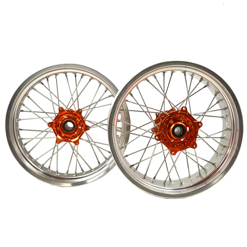 2019 New Style Supermoto  wheels with rim Silver  Orange Hubs   EXC SXF
