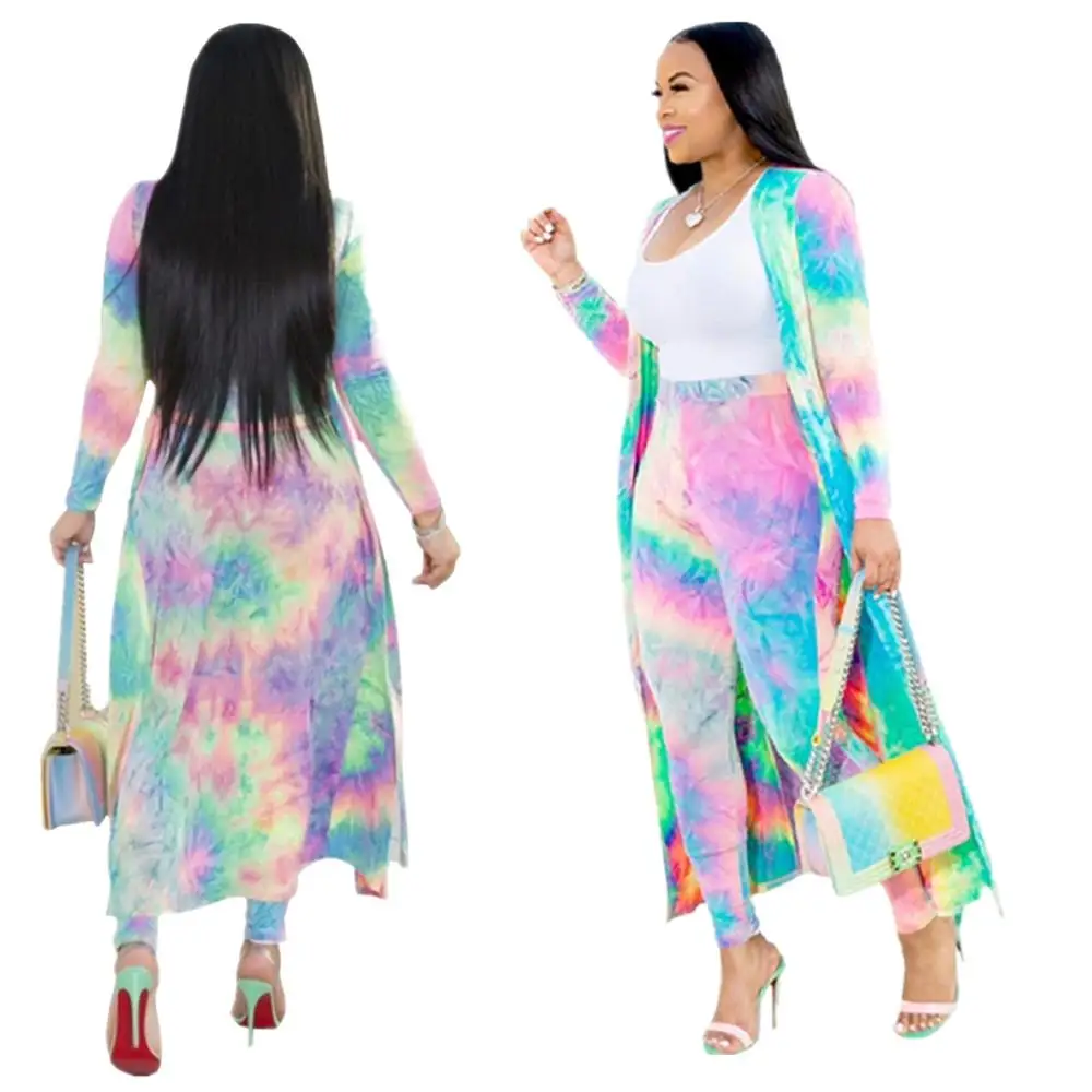 wholesale hot sale  casual women tie dye  pencil pants  and cover up summer two piece outfits for women lounge sets women