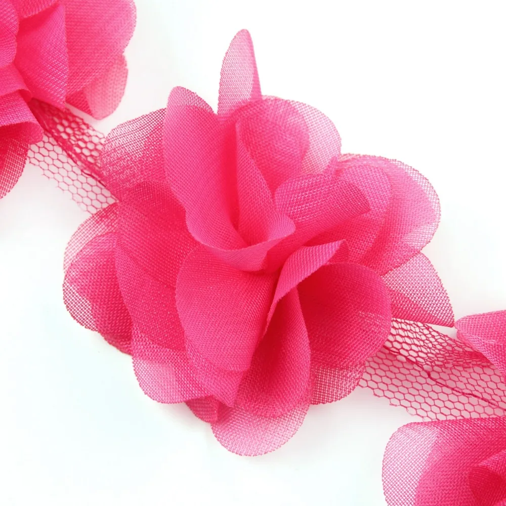 3D Chiffon Fabric Flowers Cluster Fringe Lace Ribbon Trim Organza Cloth Applique Dress Sewing Accessories