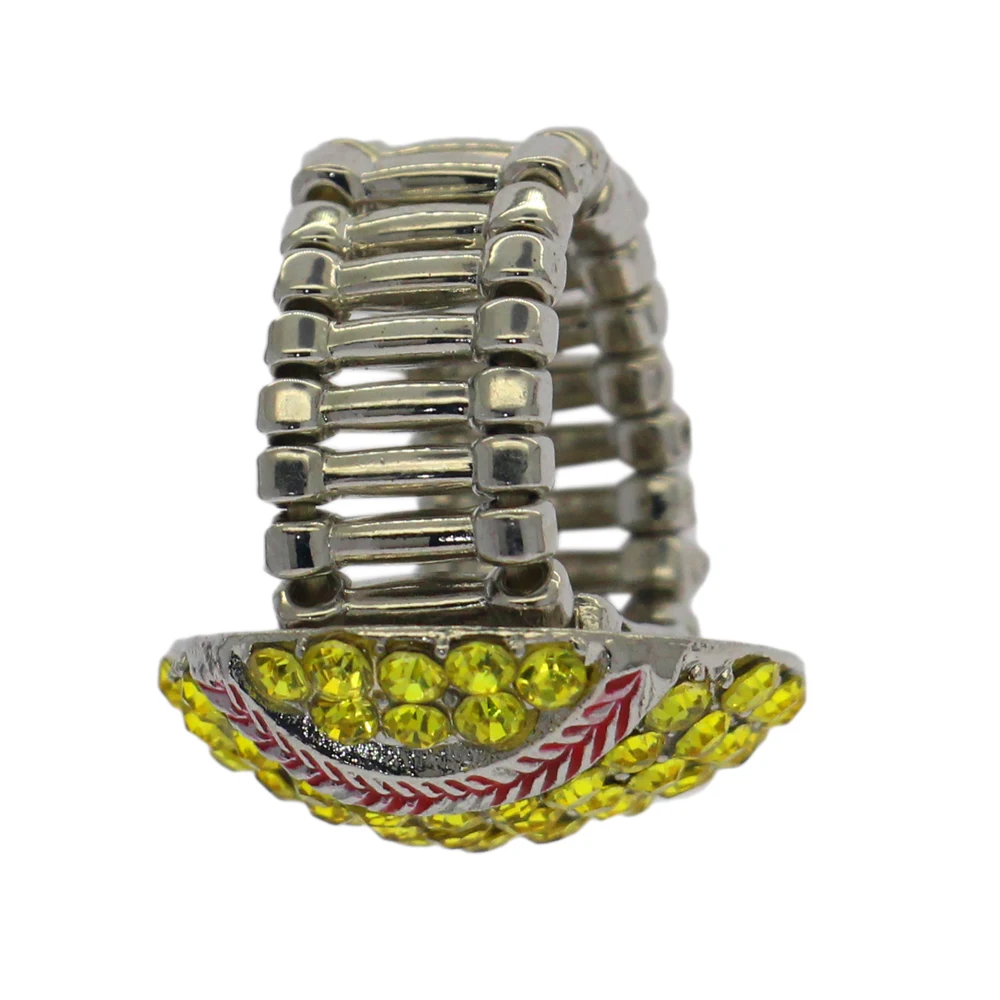 Hot fashion outdoor sports softball baseball alloy yellow diamond ring charm sports series jewelry