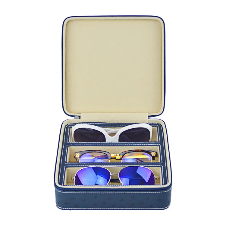 Neoprene PU leather 3 slot fancy spectacle sunglass case hard eyeglass case