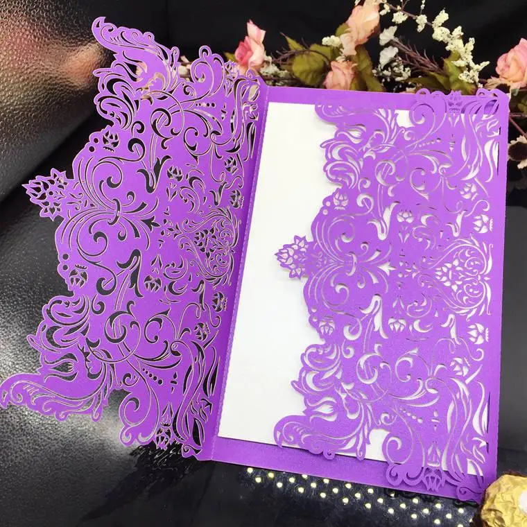 Luxury European Style Multi-colors Foldgate Wedding Invitations Paper Wedding Card Love Europe Laser Cut Artificial Engraving