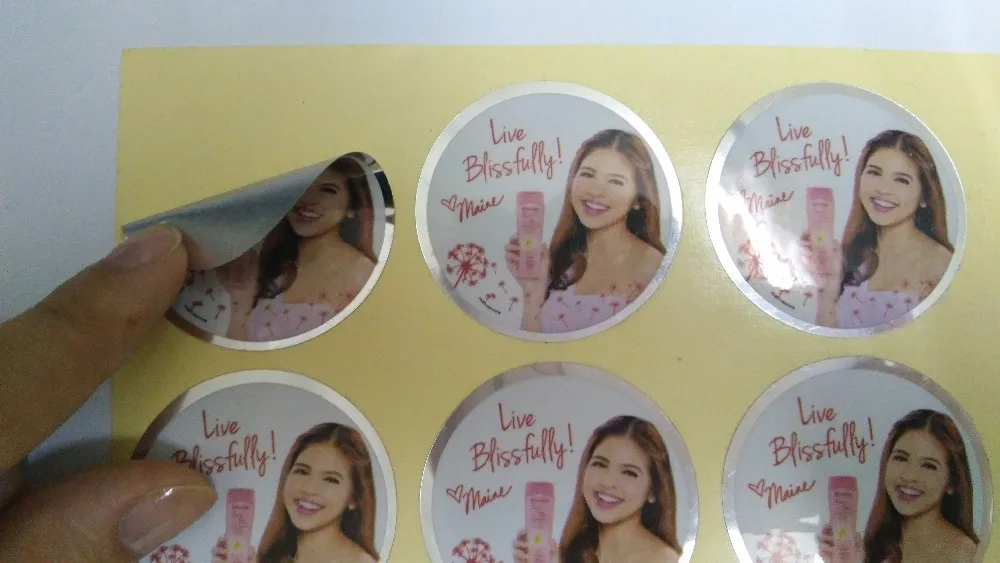 
both sides printed partial adhesive PVC silver label stickers,half glue label stickers , half adhesive label/sticker 