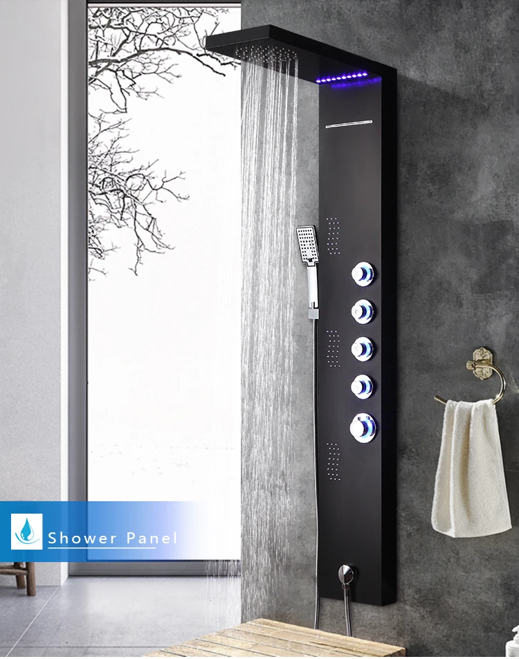 European matte stainless steel thermostatic wall-mounted massage shower shower panel