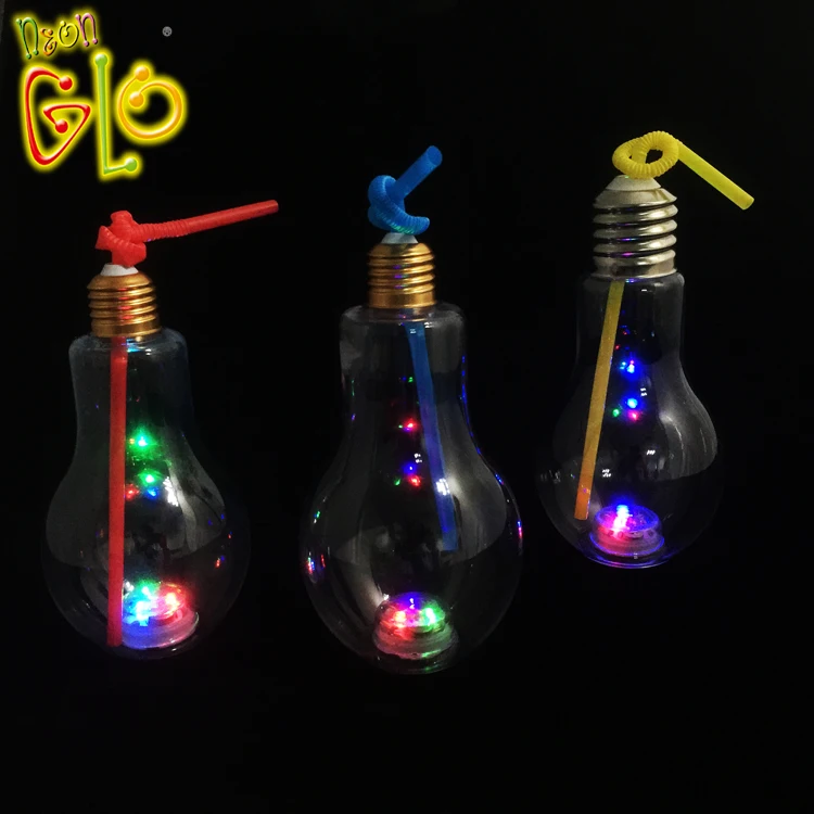 Promotional items led the light bulb shaped drinking cup light bulb bottle glass with straw