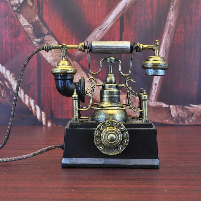 Retro Metal Crafts Vintage Telephone Decorative Antique Iron Old Phone Model For Bar Decoration