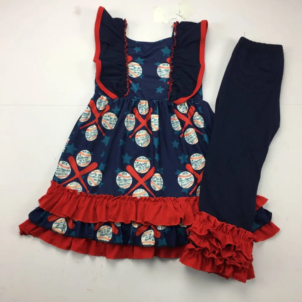 
Wholesale fashion baseball skirt matching ruffled trousers boutique baby clothing outfits 