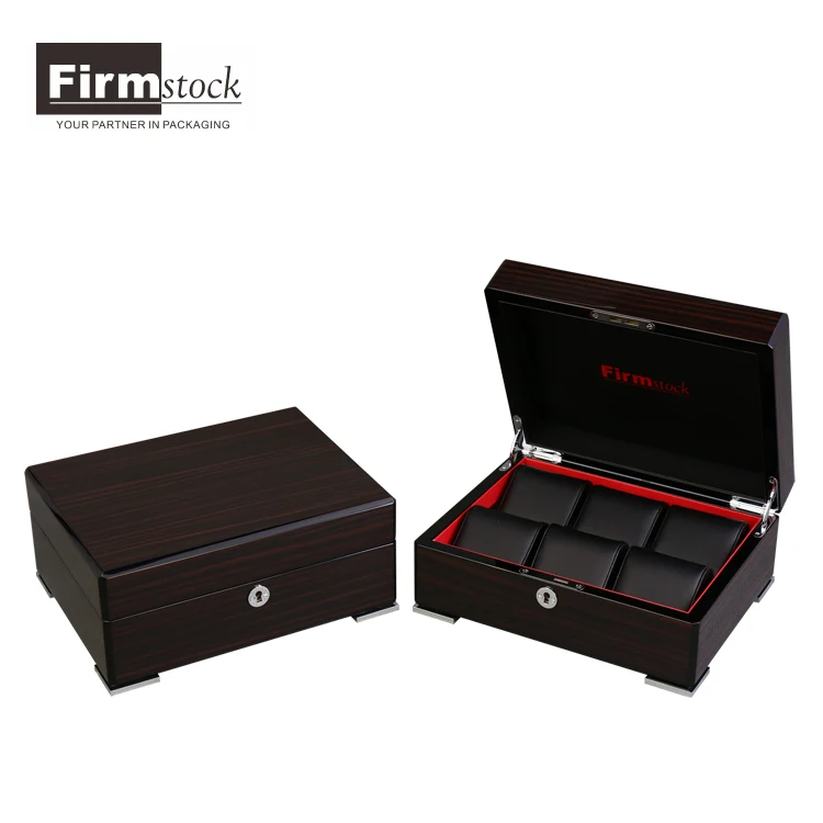 
Glossy wooden watch box for 6 Watches Storage with custom logo and wood veneer and pu leather 