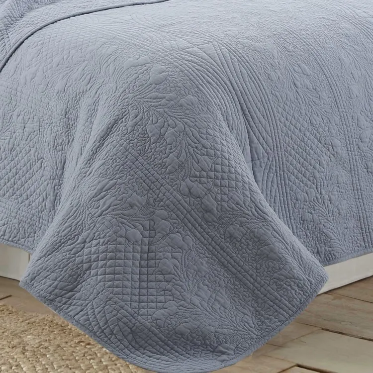 Light Blue Color Embroidered Thin Summer Quilt