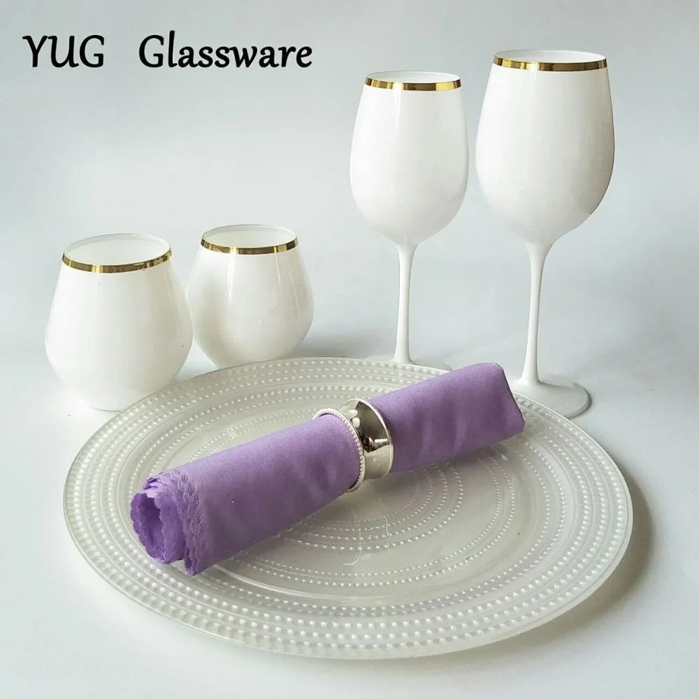 Wedding Events Rental White with Gold Rim Goblets & Wine Glass Sets