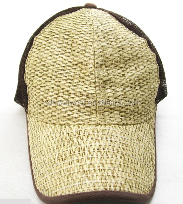 High quality summer blank bamboo weave trucker mesh baseball cap