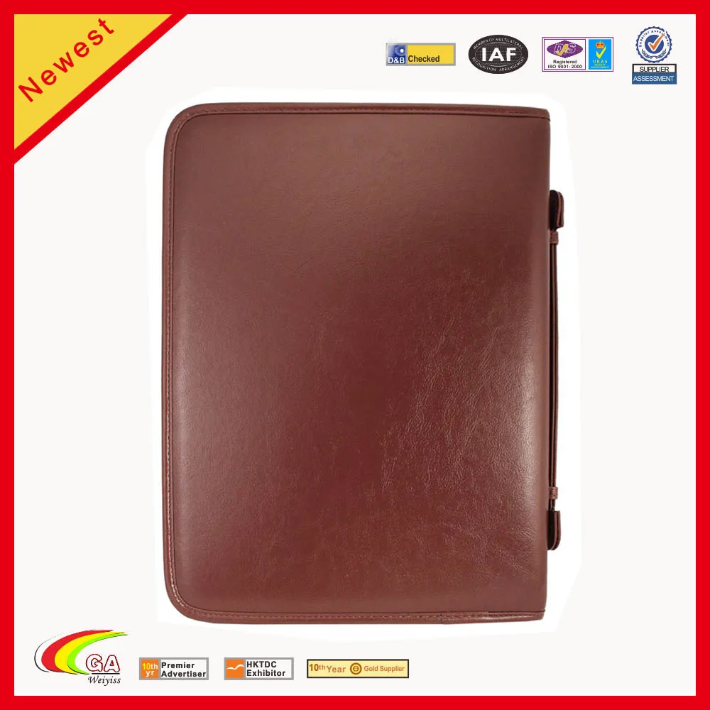 Brown Leather Zippered Executive Ring Binder A3 File Folder Art Portfolio Case