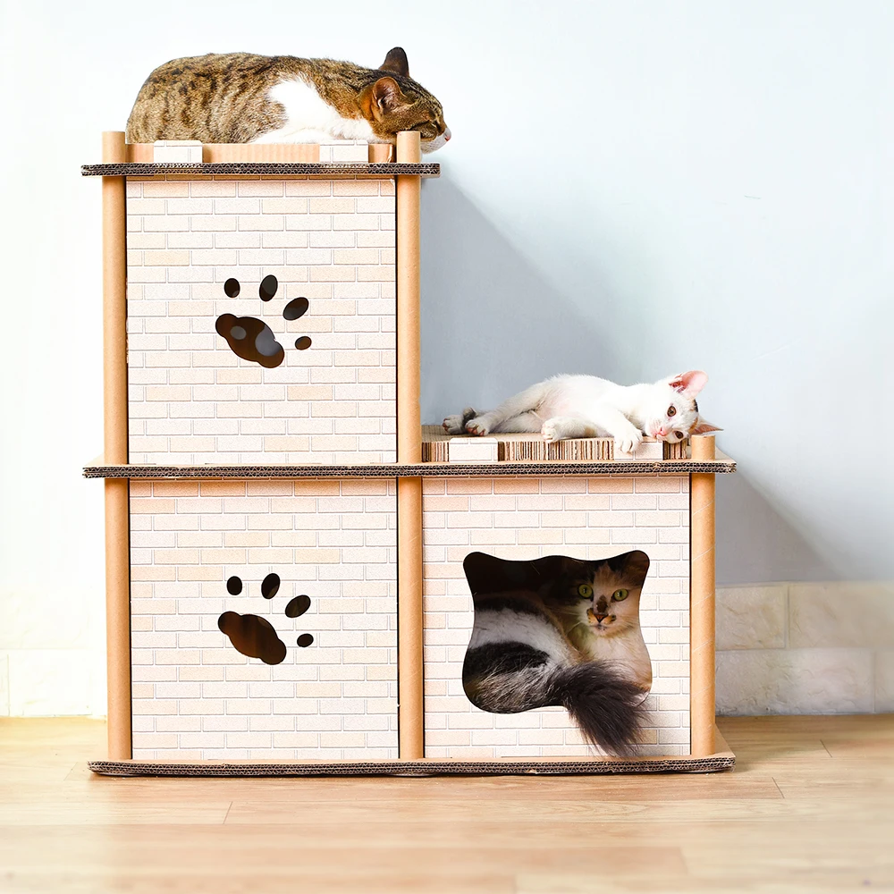 
DEKU Cat Scratch Lounge Cardboard Cat Scratchers 2 Layers House corrugated cardboard Cat House with Scratching Boards 