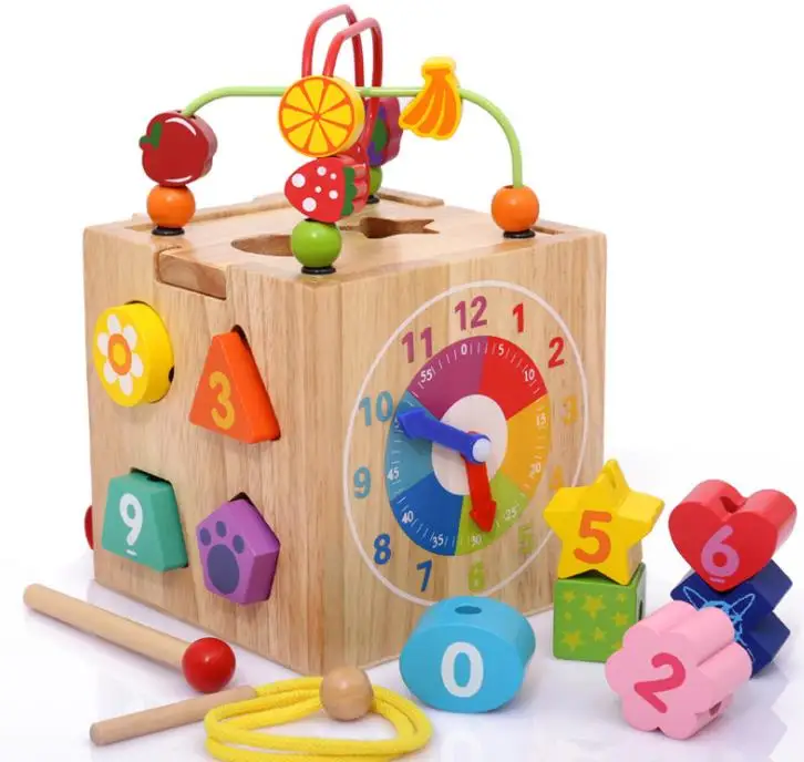 Montessori wooden toy kid intelligence cube box multi function treasure toy