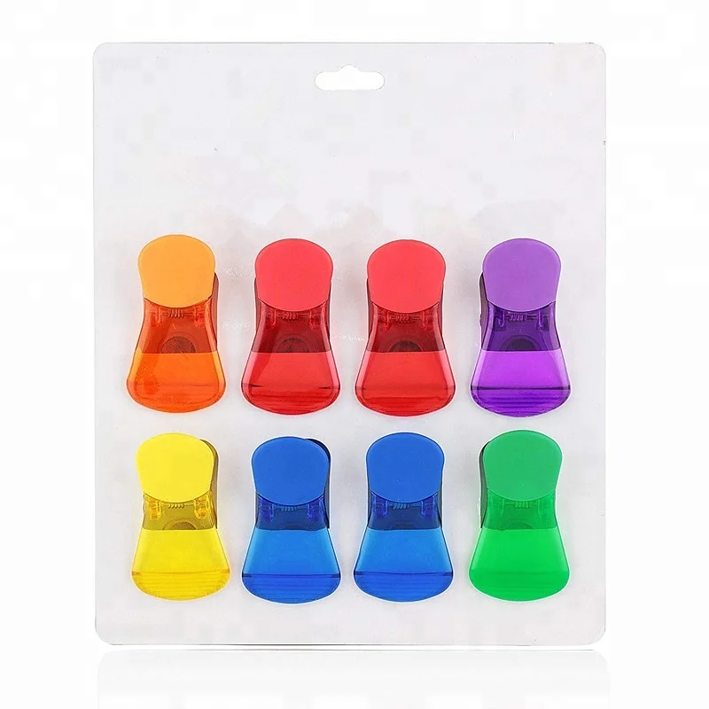Set of 8 Versatile All-Purpose Food Bag & Fridge Magnet Clips Wide Finger Grip With Comfort Cover