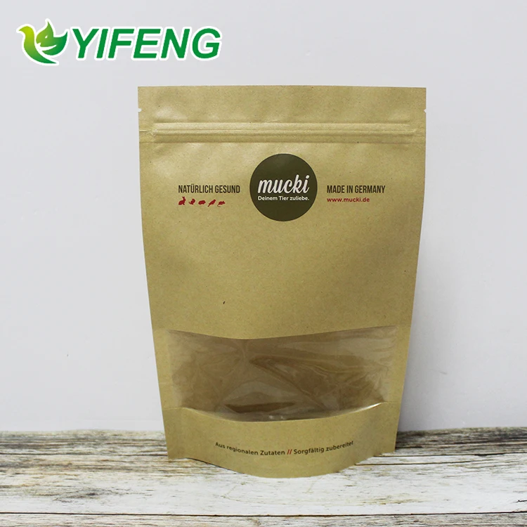 Ziplock Stand Up Pouch Kraft Paper Bags Doypack With Clear Window And Zipper