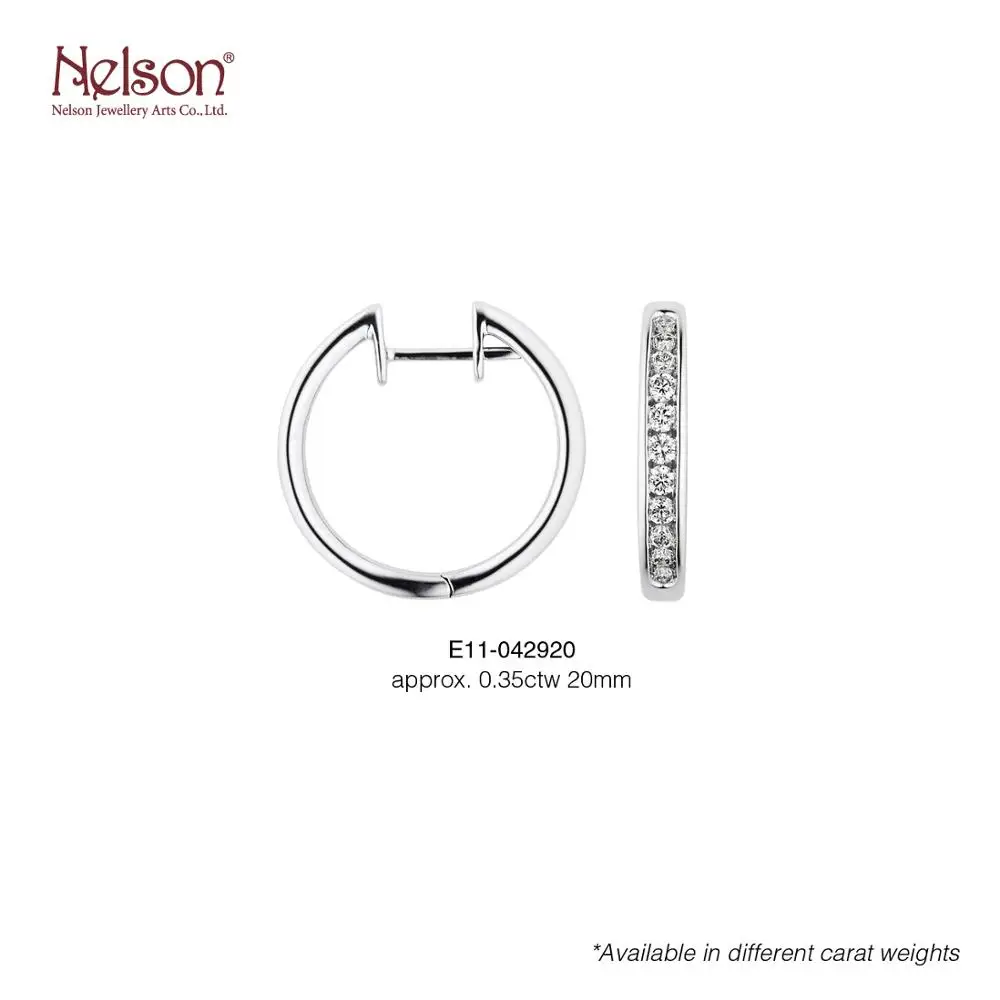 
Zero risk OEM ODM Award Winning Factory Fashion Manufacturer Elegant 18K 750 White Gold Genuine Diamond Hoops Earrings For Women 