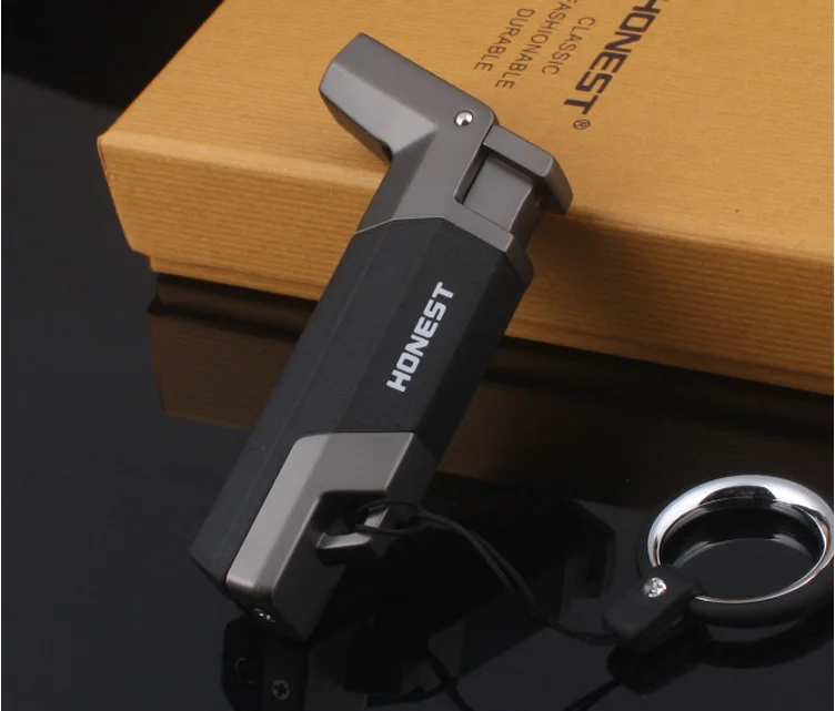 Custom Logo Metal Keychain Lighter Inflatable Cigarette Lighter creative jet flame design butane gas for business gifts