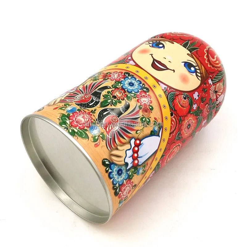 Traditional tin doll shaped tea box for souvenir