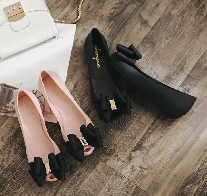 Лидер продаж, изящные туфли-желе из ПВХ с бантом и лентой для женщин