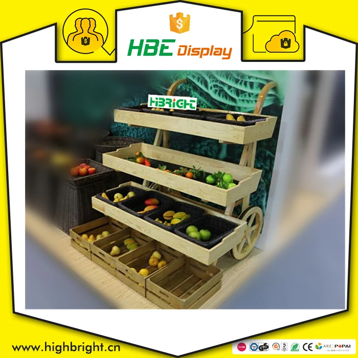 Supermarket Kitchen Fruit and Vegetable Wooden Display Rack for Store