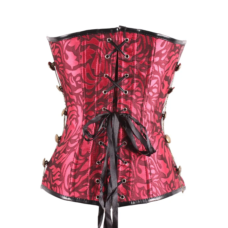 
Women Hot Sale Steampunk Overbust Bustier with Chain and Stud Female Gorgeous Sexy Jacquard Bodysuits Beautiful Corset 
