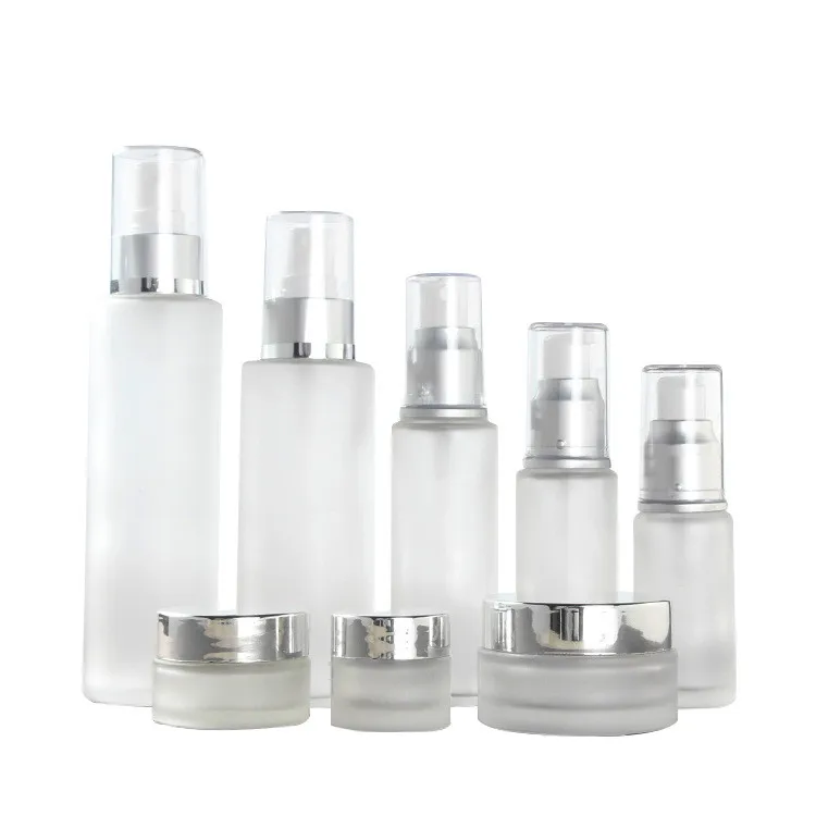 Luxury cosmetic package frosted clear glass pump bottle 20ml 30ml 40ml 60ml 100ml