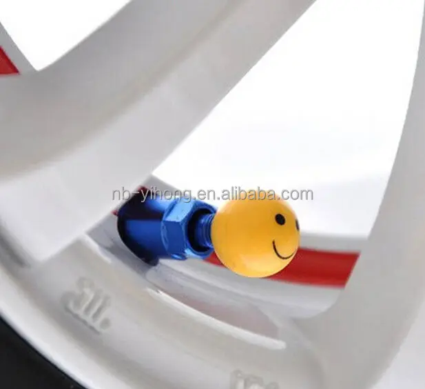 
4 Yellow Happy Smiling Smile Face Wheel Tyre Valve Stem Caps Covers For SUV Car 