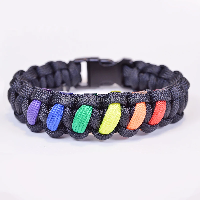 
White and Rainbow Paracord Bracelet Gay Pride Bracelet LGBT Lesbian Pride Wristband 