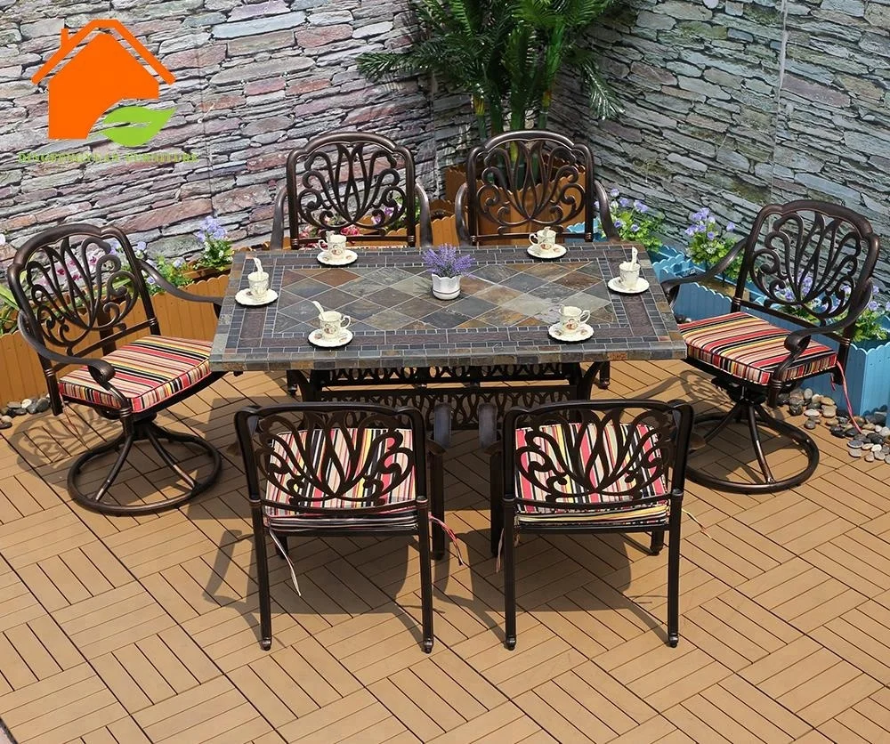 Ceramic Tile Top 3 Layer Outdoor Powder Coating Cast Aluminium Table