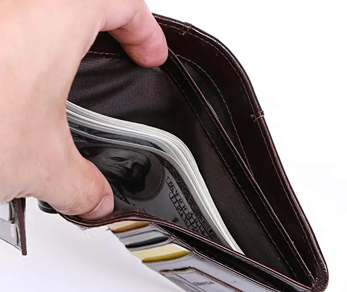 Мужской кошелек двойного сложения из натуральной кожи с RFID-блокировкой