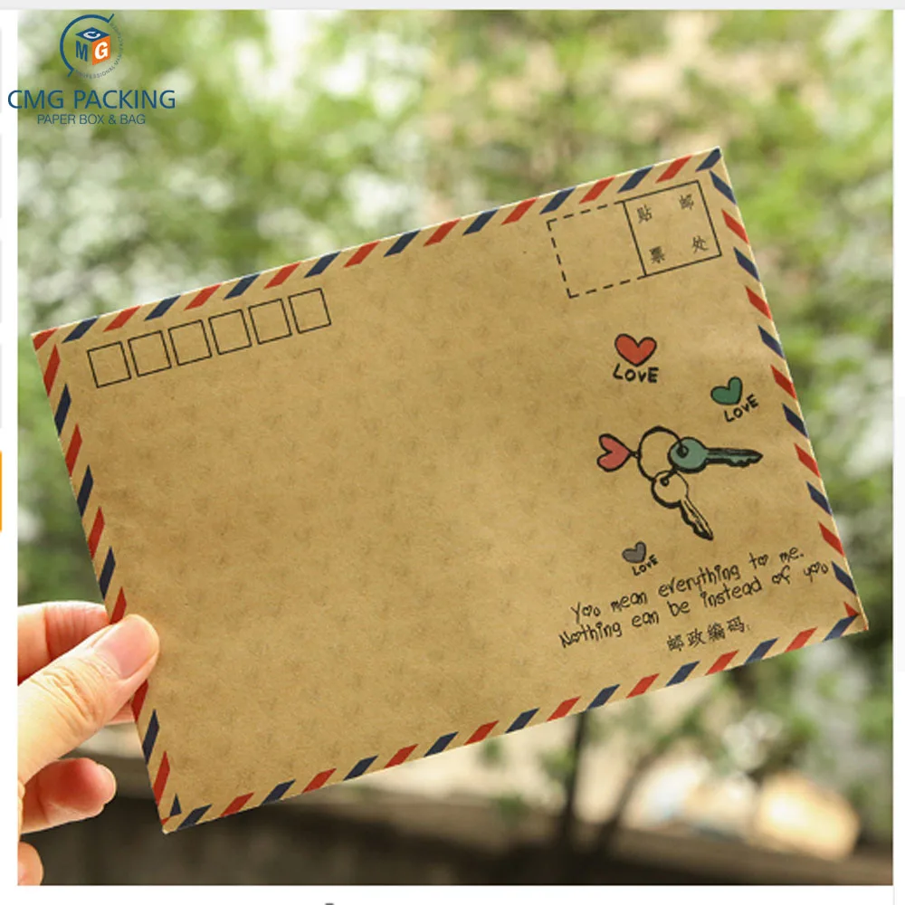 custom Vintage Envelope Postcard Letter Stationery Paper AirMail Vintage Office Supplies Kraft Envelope