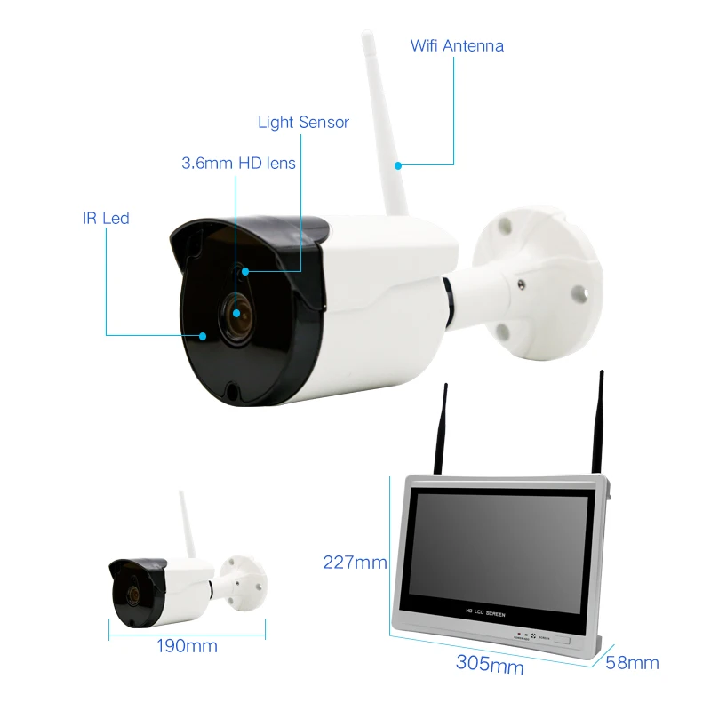 VESAFE CCTV 4CH  H.265 12 inch LCD Monitor Cctv Camera System Waterproof Wifi NVR Kit Indoor And Outdoor Monitoring Package