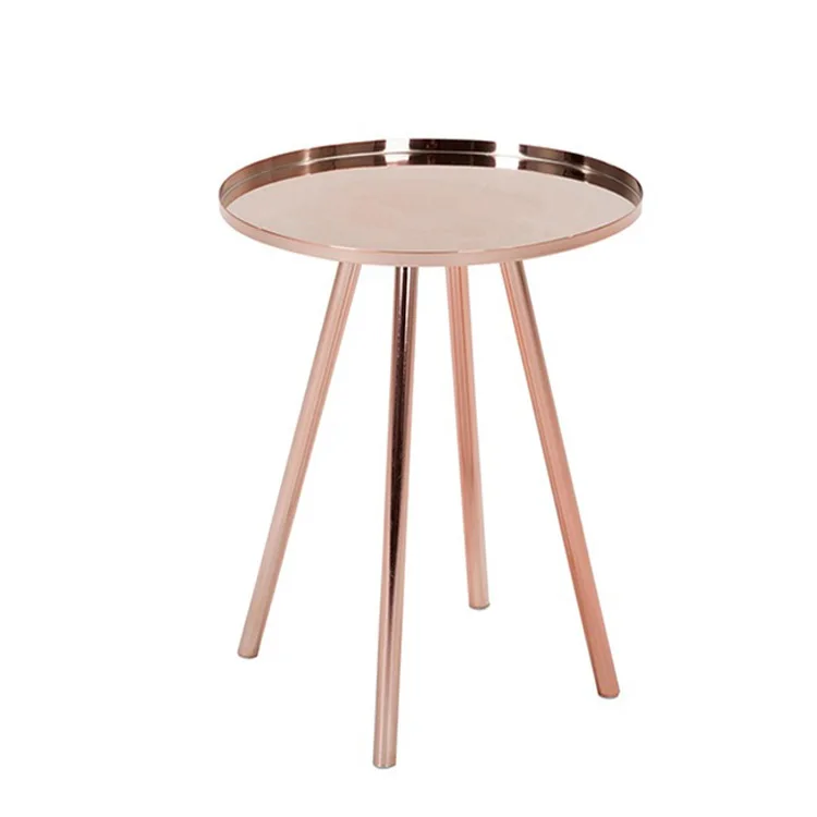 
Modern fashion bedroom metal plated rose gold bed side table 