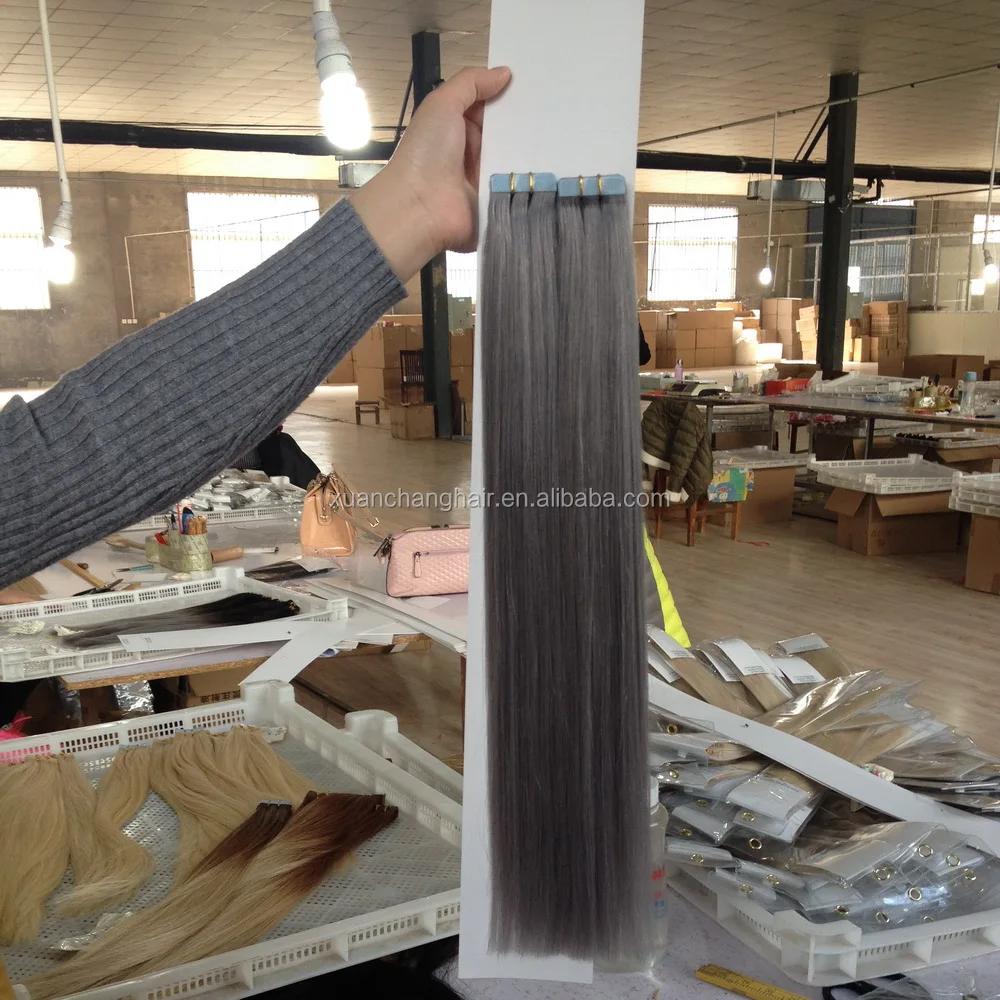 wholesale human hair extensions tape gray human brazilian hair straight