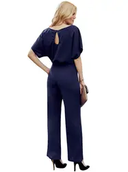 European and American jumpsuit female summer high waist slim trousers wide leg loose round neck short sleeve new jumpsuit