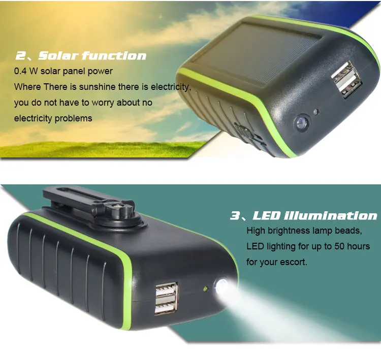 Best Seller Portable Pocket Hand Crank Generator Portable Solar Dynamo Power Bank with LED Flashlight